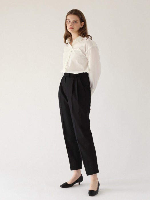 Pleated cotton trousers - Black