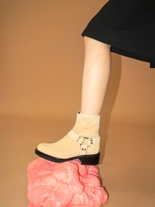 Almond Toe Harness Boots | Deep beige