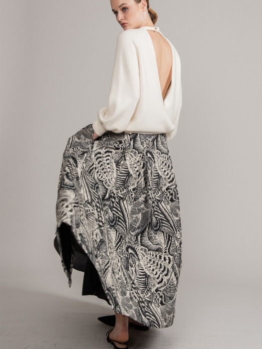 ITALY Jacquard Long Skirt #Black&White
