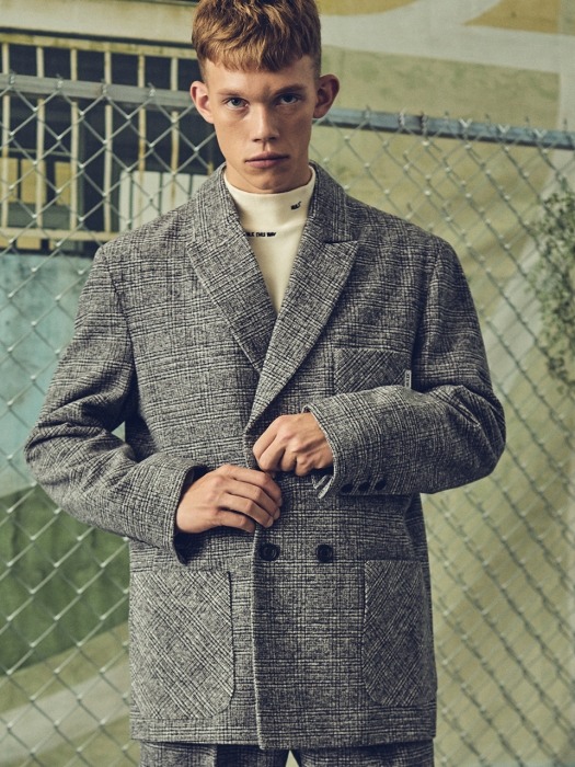 WOOL CHECK BLAZER(GRAY)