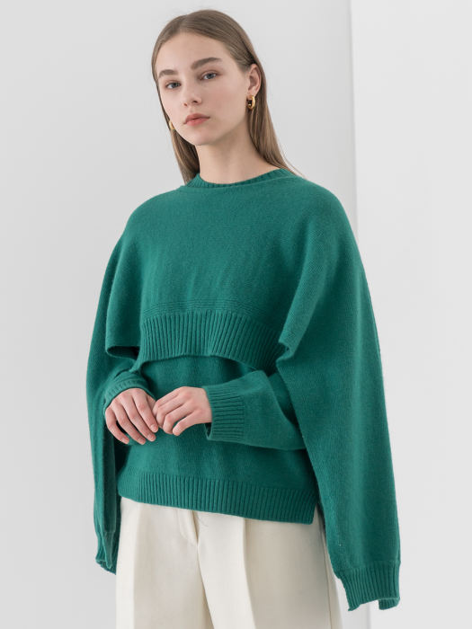 Cache layered wool knit in santa green [cape set]