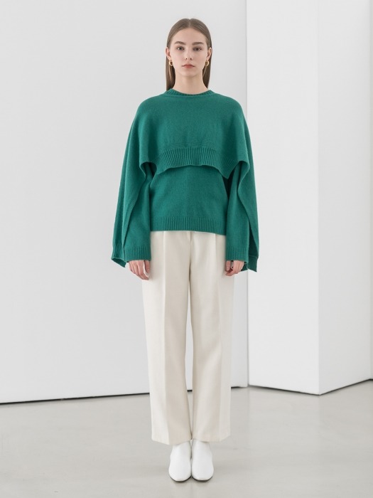 Cache layered wool knit in santa green [cape set]