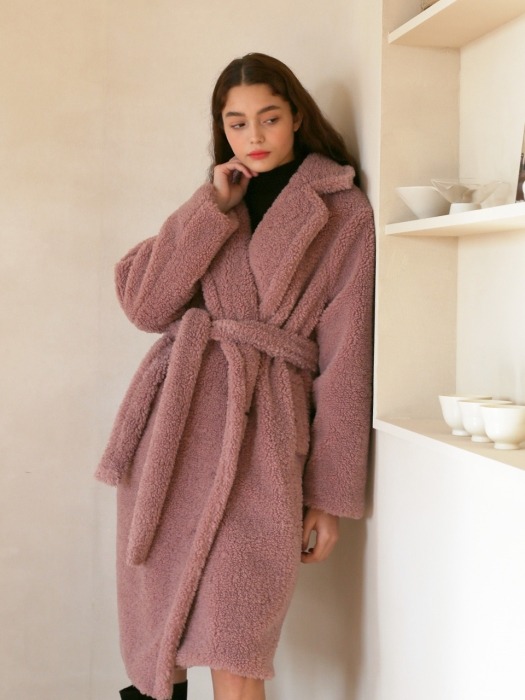 LH TEDDY BEAR BELTED COAT(PINK)