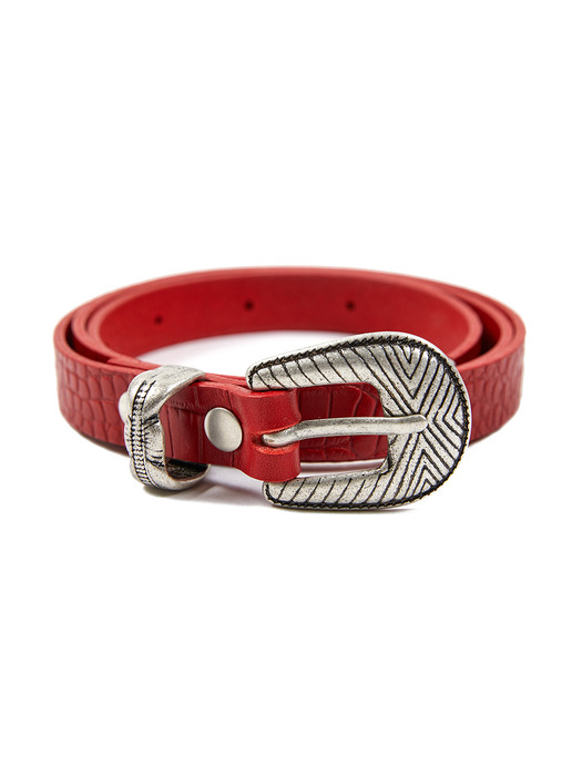 Patterned Leather Belt in Red_VX0ST0800