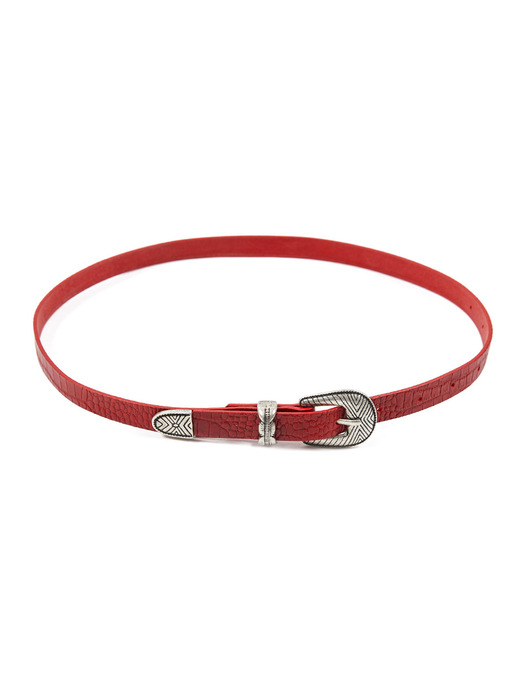 Patterned Leather Belt in Red_VX0ST0800