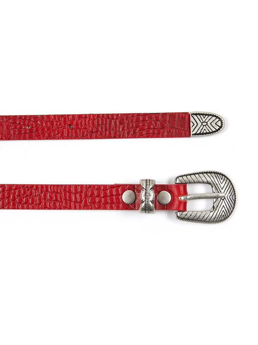 Patterned Leather Belt in Red_VX0ST0800