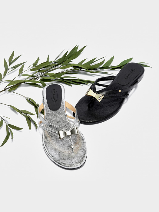 Ribbonnee flat slippers - Silver