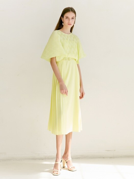 [미전시]ELENA Pleated Cape detail midi dress (Lemon)