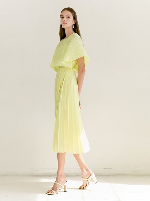 [미전시]ELENA Pleated Cape detail midi dress (Lemon)