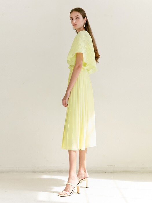 [미전시]ELENA Pleated Cape detail midi dress (Lemon)