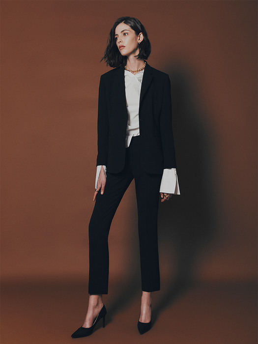 [Drama Signature] Two-button Blazer + Straight Trousers SET (BLACK)