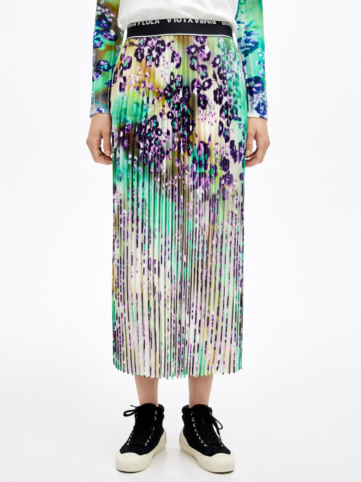 Cosmic-Garden pleated skirt_B206AWS002WH