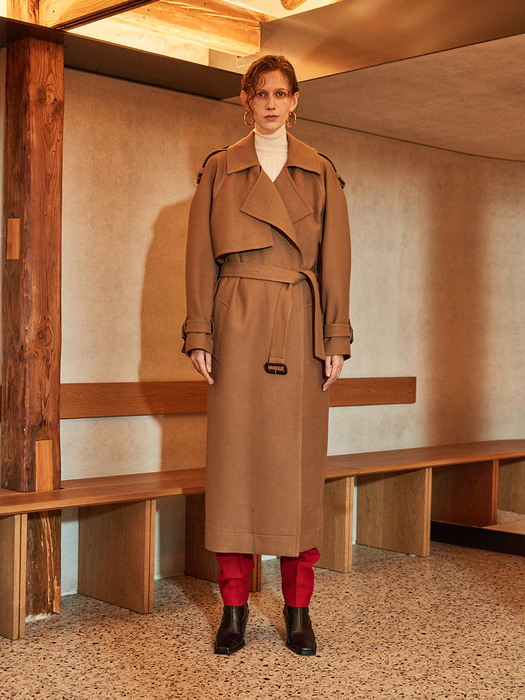MANUEL Belted Wool Trench Coat_Camel