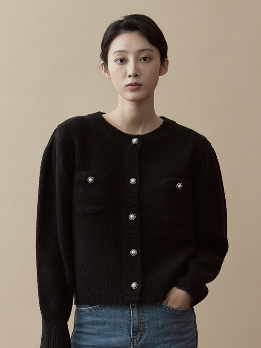 V.wool pearl button knit (black)