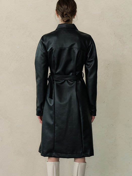 comos446 leather shirt dress (black)