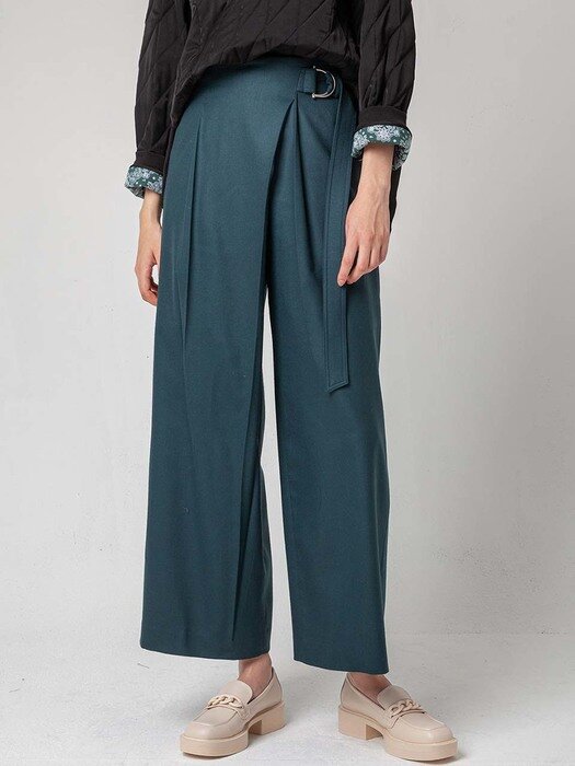 Wrap-style belted pants  (premium line)_D/GREEN