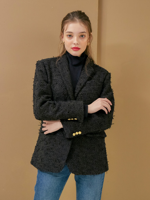 TWO BUTTON TWEED JACKET_BLACK