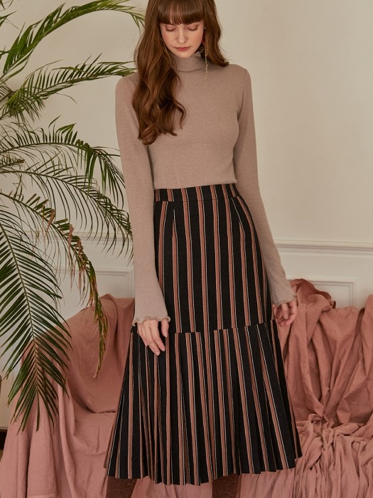 Stripe Pleats Skirt, Navy