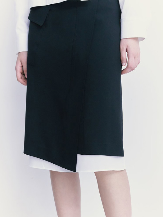 Layered Wrap Midi Skirt  Black (KE1227M045)