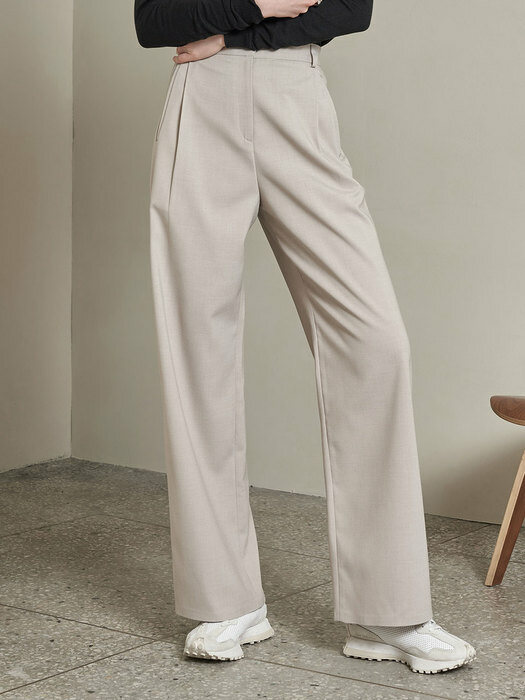 SIPT7022 One Tuck Side Banding Slacks_Ash beige