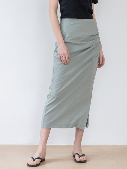 Side Slit Shirring Skirt-Mint