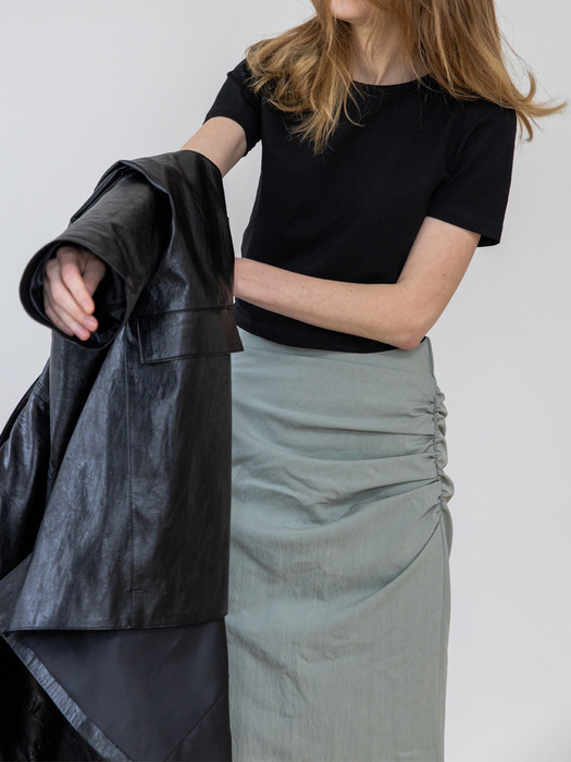 Side Slit Shirring Skirt-Mint