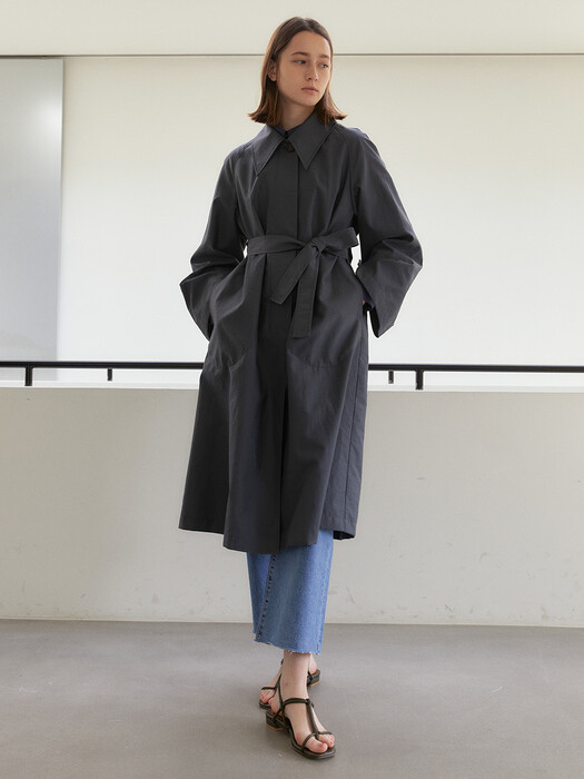 MOOI_COTTON TWILL TRENCH COAT_CHACOL 