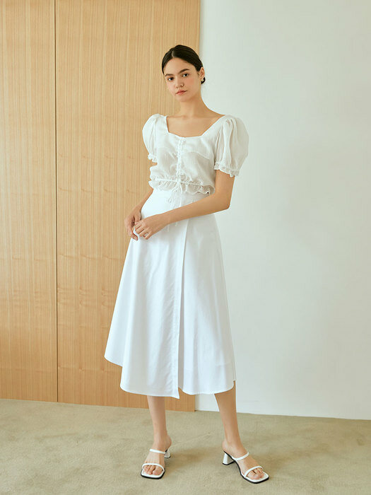 square shirring blouse(white)
