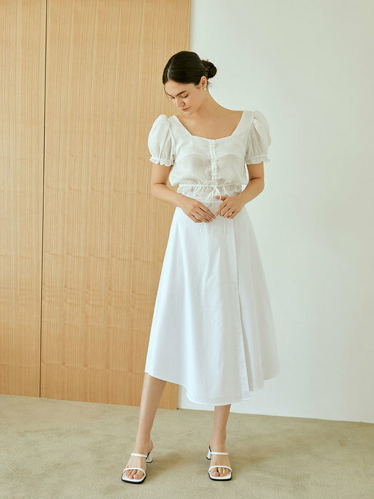 square shirring blouse(white)