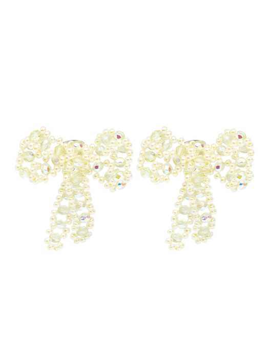 [단독]Soft Ribbon Beads Earrings (Twinkle Lemon)