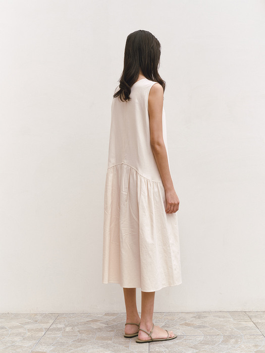 21SS Wave shirring dress (Cream)
