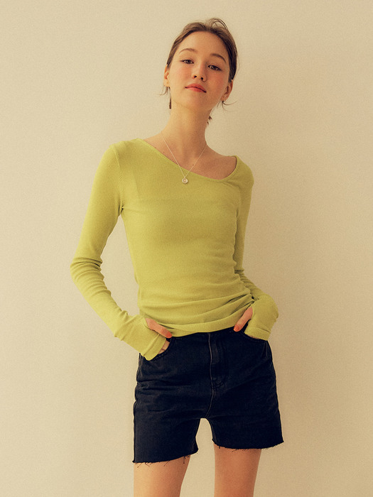 NECK POINT RIBBED TOP_GREEN