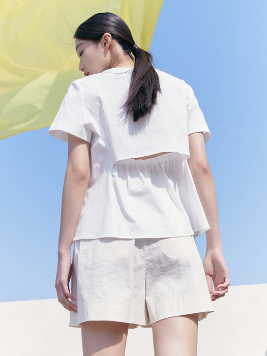 Back Open Shirring Blouse  White (KE1660M021)