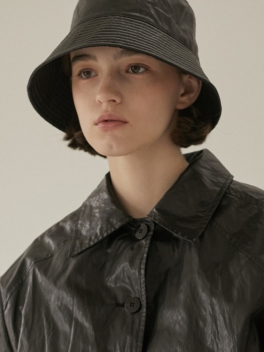 Wrinkled Fake Leather Bucket Hat 2 Color