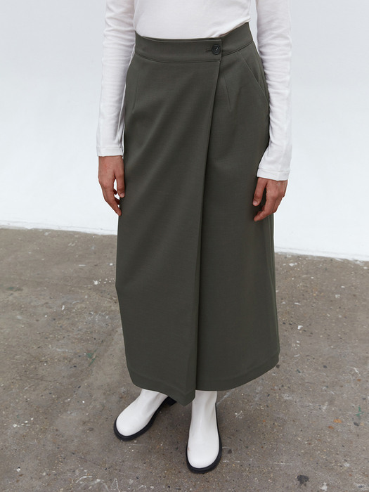 TOF MID-LENGTH WRAP SKIRT KHAKI