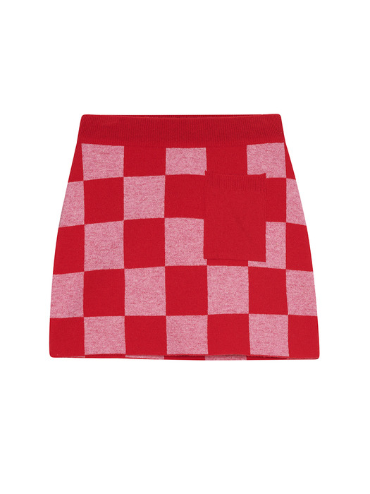 CHECKERBOARD KNIT MINI SKIRT RED