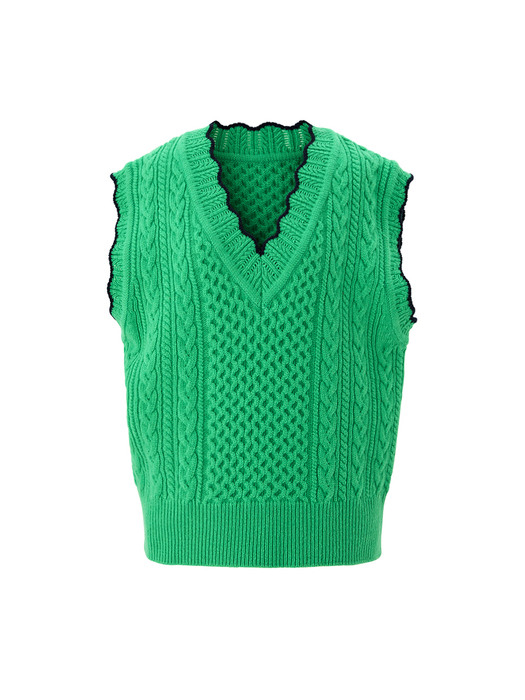 Wave cable knit vest - Green
