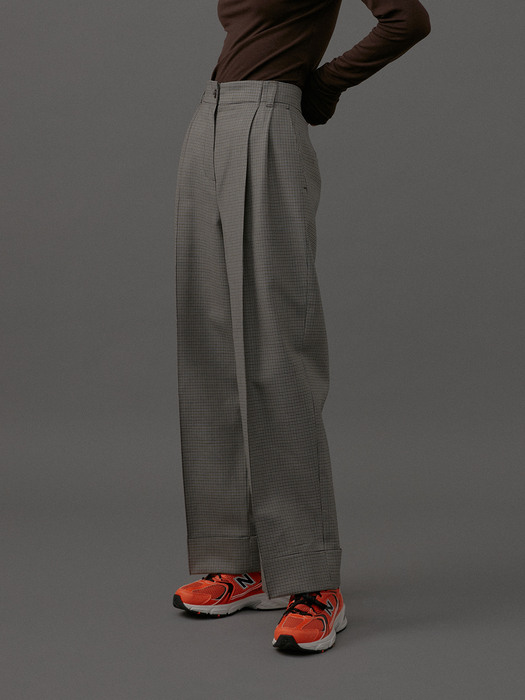 Linda Two-Tuck Wide Pants_Navy Check