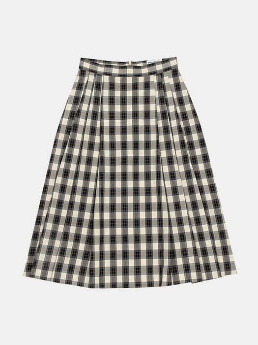 check pleats long skirt