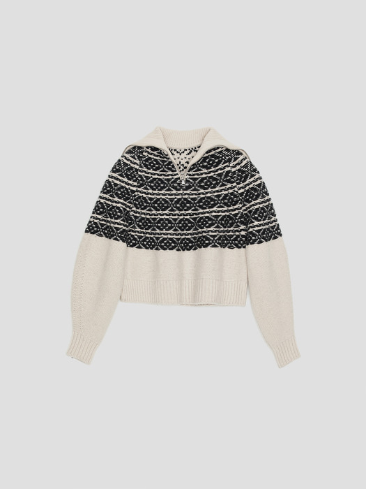 WINTER CAMP JACQUARD KNIT ZIP-UP FULL OVER (IVORY/BLACK)
