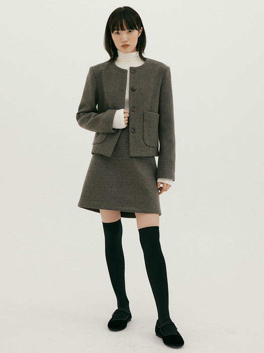 NOI PREPPY TWEED JACKET CHARCOAL