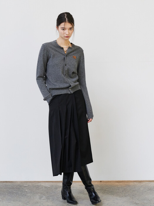 21 Winter_ Black Asymmetry Pleats Midi Skirt 