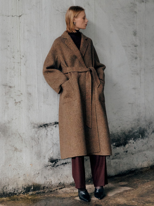 NICHE Reversible Handmade Wool Check Coat_Brown Check