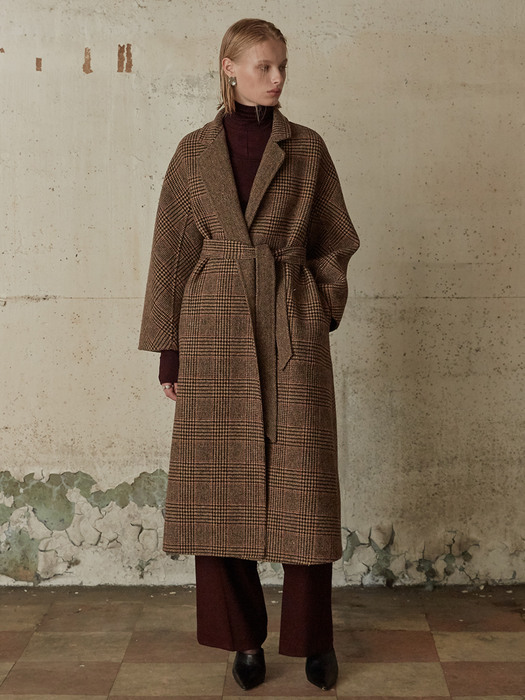 NICHE Reversible Handmade Wool Check Coat_Brown Check