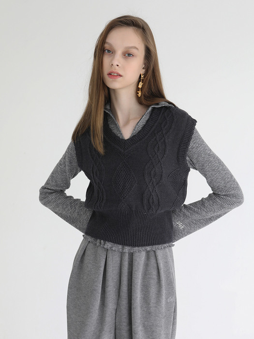 Argyle knit vest [Charcoal]