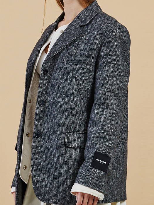 FAN YOUNG Oversized tailored herringbone wool Jacket