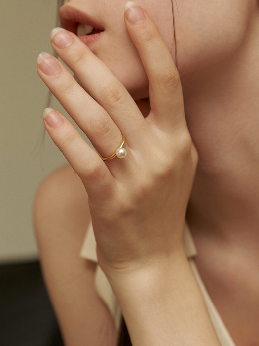 (2size) simple swarovski pearl gold ring