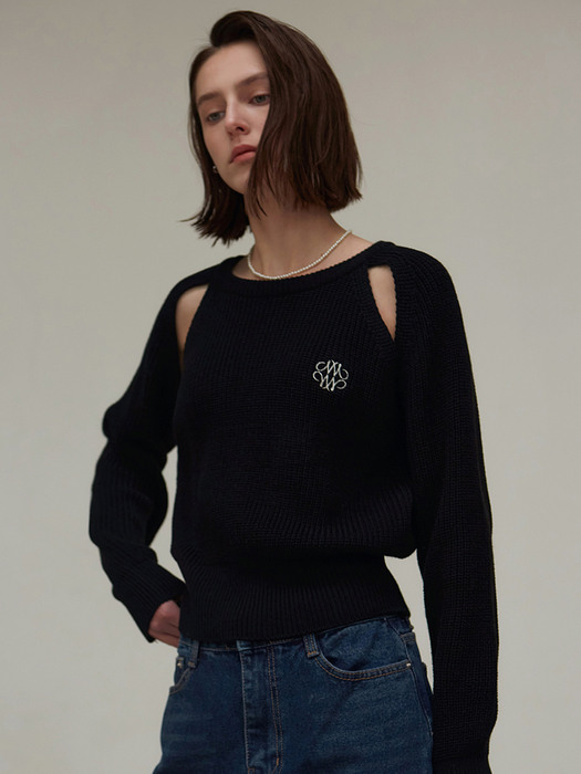 RIBBED CUT OUT KNIT_BLACK