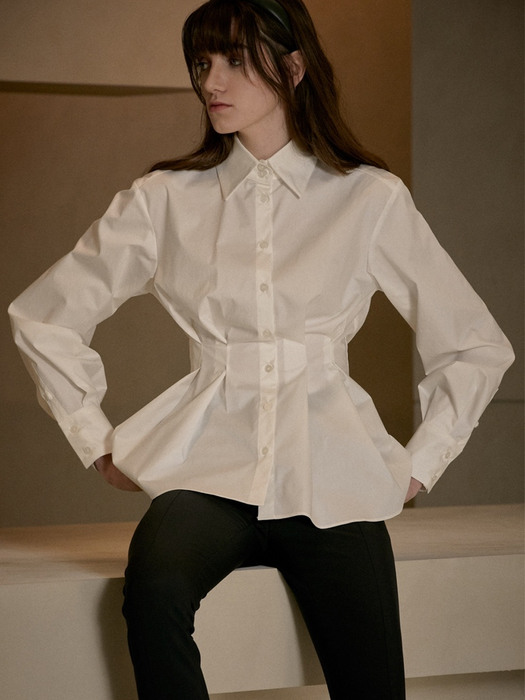 Pleats slimline shirt [white / mint / pink / black ]