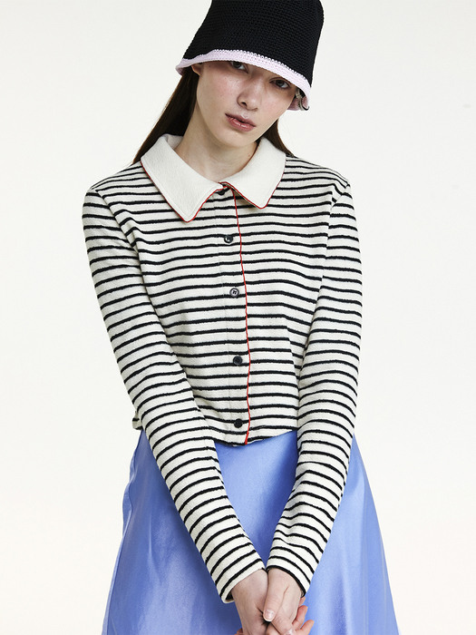 R TERRY STRIPE SHIRT_IVORY